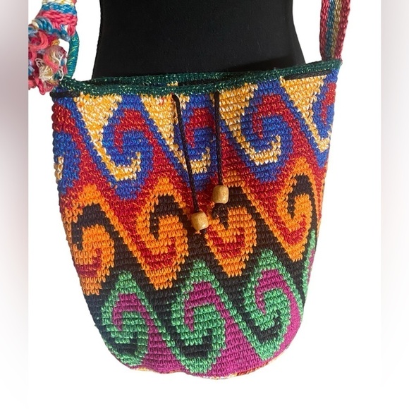 Bohemian Handmade Crochet Knit Colorful,Chic Hobo, Shoulder Bag, Drawstr… - Picture 12 of 13